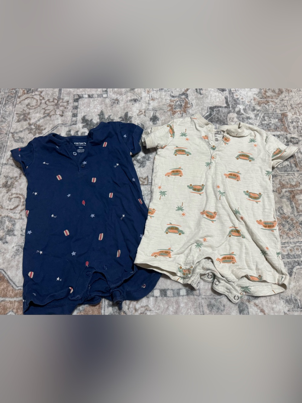Carter's Cream Camper & Navy Star Short-Sleeve Baby Rompers (2-Pack)